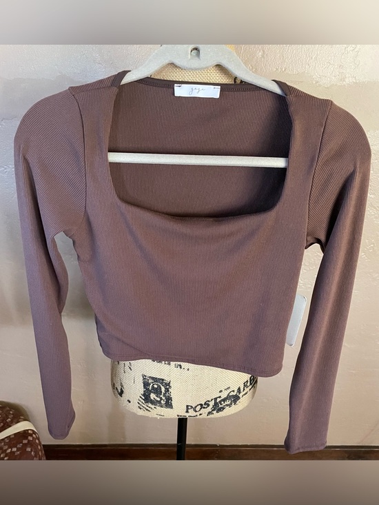 gaze Tops - gaze Ribbed Square Neck stretch Sleeve cropped Top Mauve Brown NWT Small